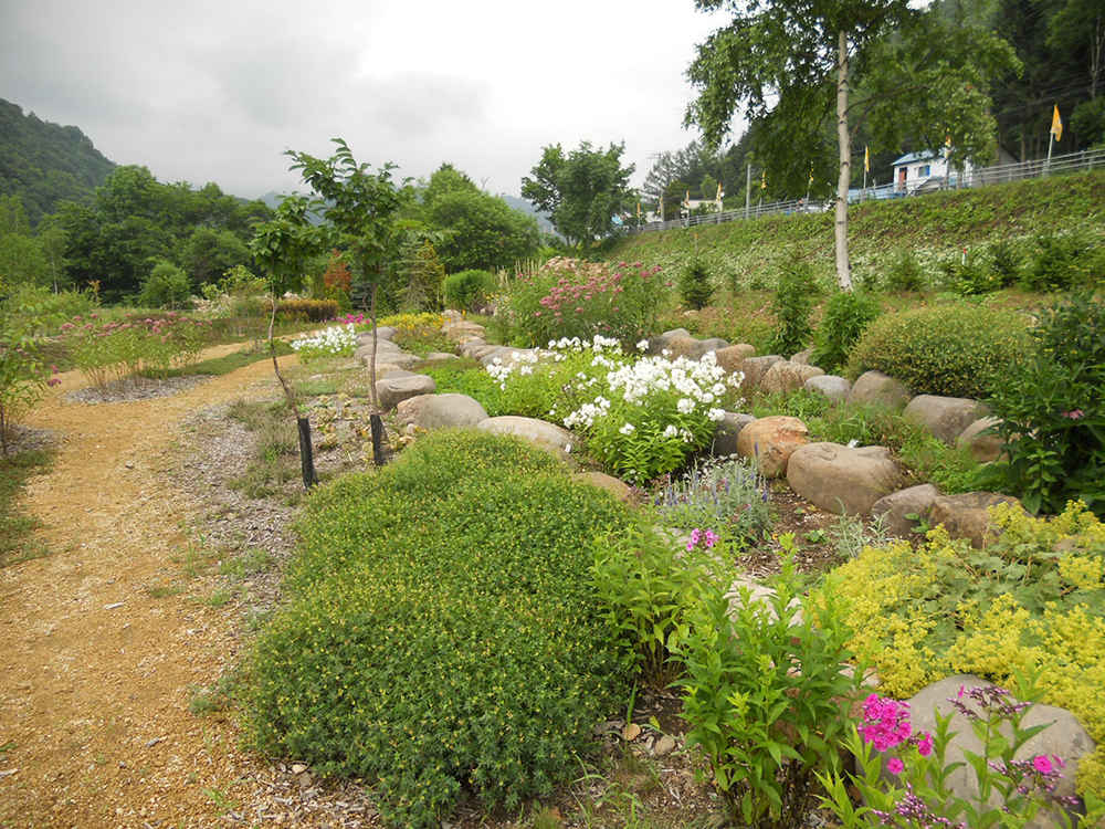 2）ガーデンゾーンにあるロックガーデン。約30種種類の宿根草が植えられている。